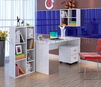 Escritorio Individual Blanco de MDF con Cajón Oculto, Marco Metálico en U, Moderno, para Estudio en Casa, para Computadora Portátil