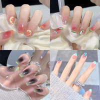 Faux ongles préfabriqués en acrylique à couverture complète, motif ciel étoilé, couleur citron, transparents, carrés courts, adhésifs