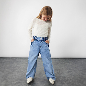 Jeans in denim lavato a gamba larga casual da bambina per il commercio estero, stile quattro stagioni, con elastico in vita, per bambini più grandi - Product Image 6