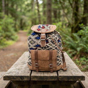 Mochila Kilim Hecha a Mano con Detalles en Cuero, Cierre con Cordón, Bolsa de Viaje Unisex, Estilo Clásico, Duradera - Product Image 4