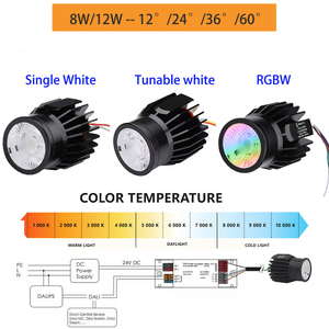 Benory 12W 24V CCT 2000K-6000K DALI Dt8 Spot blanc réglable Mr16 Cri95 DMX Zigbee Tuya KNX Loxone RGBW Dimmer Plafonnier encastré - Product Image 5