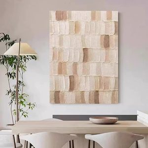 Hand Painted Abstract Oil Painting Beige <b>Frame</b> Rectangle Modern Minimalist Living Room Wall Art - Product Image 4