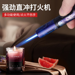 Baicheng Windproof Direct Fire Torch Lighter Refillable Butane Portable Outdoor <b>Camping</b> Use American Style Starry Sky Blue - Product Image 4