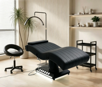 Camilla de Masaje Eléctrica de Lujo Negra para Spa y Salón de Belleza, Cama Curva para Tratamientos Estéticos Faciales y Pestañas