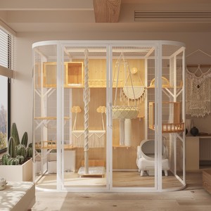 Kedi Villa kedi kafesi ekstra büyük lüks masif ağaç kapalı panoramik Pet camlı vitrin dolabı - Product Image 3