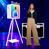Machine Photobooth LED avec Panneau Lumineux, Support d'Imprimante, Écran Tactile Coloré et Appareil Photo Selfie pour Fêtes