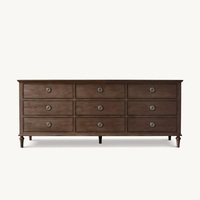 Commode élégante de style provincial français gris patiné à 6 tiroirs, pieds sculptés et tournés, poignées métalliques, pour chambre à coucher, maison, OEM personnalisé