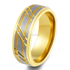 Poya 8mm UNISEX búa Tungsten Nhẫn cưới thời trang vàng và bạc chải đánh bóng engagement món quà kỷ niệm - Product Image 1