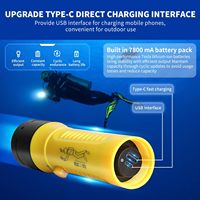 Lampe de plongée industrielle rechargeable P100 IP68 étanche 200-300M 1800 Lumens 5500K LED Jaune Anodisée Dure pour la plongée sous-marine