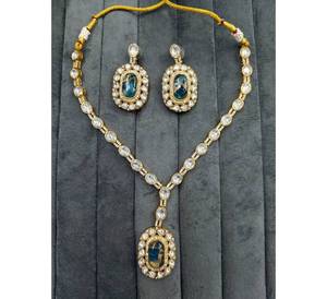 Ensemble de mariage plaqué or couleur or double pierre design élégant ensemble de vêtements pour femmes collier de fiançailles look élégant - Product Image 2