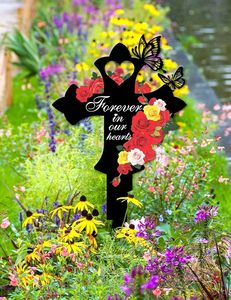Outdoor-Metall-Gedenkkreuz, Wetterfester Grabstein für Rasen, Hof, Friedhof und Gartendekoration - Product Image 5