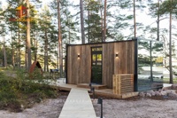 Maison en acier miroir, design européen, utilisation hôtelière, conteneur préfabriqué, cabine mobile modulaire avec caractéristiques personnalisables