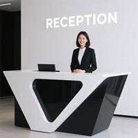 Bureau d'accueil moderne de luxe haut de gamme en fibre de verre et bois, de forme irrégulière, pour hôtels, écoles, supermarchés, sous-sols