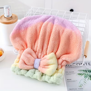 Bonnet <span class=keywords><strong>de</strong></span> séchage en polaire corail, séchage rapide et absorbant, personnalisable en gros, serviette <span class=keywords><strong>de</strong></span> séchage en microfibre avec nœud papillon - Product Image 2