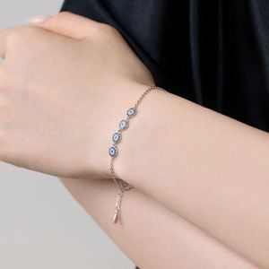 Dylam Supernatural Belief Fine Jewelry <b>Solid</b> Sterling Silver Link Chain Four Blue 5A Cubic Zirconia Evil Eyes Roundel Bracelet - Product Image 5