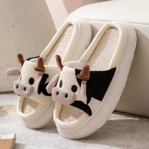 Hot-selling Cute Animal Slipper Home Cow Print PVC Bottom Summer Women Sandals Indoor Slippers