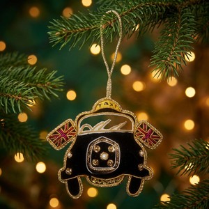 Customizable Taxi Shape Fabric <b>Ornament</b> Golden Zari Embroidery Beaded Work Handmade Modern Christmas Hanging Decorative Tree - Product Image 1