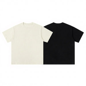 เสื้อยืดผ้าฝ้ายผู้ชาย คอกลม แขนสั้น ทรงปกติ สีพื้น สวมใส่สบาย สีดำและสีขาวนวล - Product Image 1