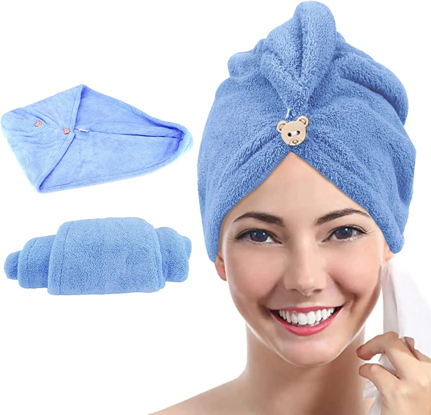 Soft Absorbent Microfiber Coral fleece Hair-drying Towel Hair Drying Magic Fast Dry Hair Cap Blue