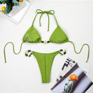 Ensembles de bikinis à lacets 2026 pour femmes, maillot de bain brésilien string, col halter avec micro-soutien-gorge orné de pierres, vêtements de bain - Product Image 3