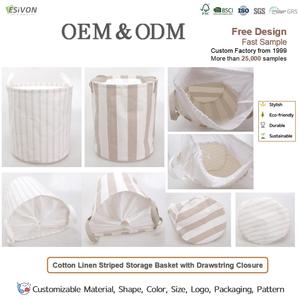 Panier à <span class=keywords><strong>linge</strong></span> pliable minimaliste en coton et lin à rayures, avec poignées à cordon, grande capacité de rangement pour la salle de bain - Product Image 2