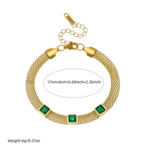 Geometric Square Rhinestone Bracelet Gold Plated Stainless Steel Mesh Chain Unisex Fashion Jewelry Gift - Product Image 4