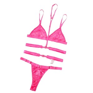 Completo intimo sexy da donna a tre pezzi con pizzo e transparenze, stile nightclub, con scollo all'americana, per il mercato transfrontaliero - Product Image 5