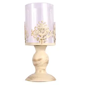 Metal Candle Stand for Home Decor Handmade Candelabra Antique White Brush Gold Pillar Holder Decorative Candle Holder