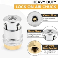 Lot de 2 embouts de gonflage en laiton à verrouillage, embout de gonflage de pneu 1/4 NPT avec connecteur rapide pour compresseur d'air et manomètre de pression des pneus