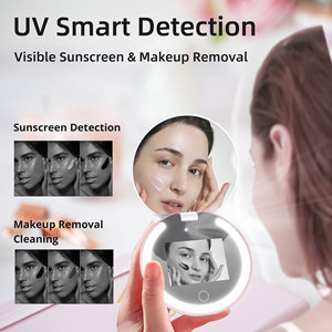 Miroir de maquillage intelligent à détection UV, écran LED rond, pour le démaquillage et le nettoyage, usage domestique, cadre en plastique, design moderne - Product Image 1
