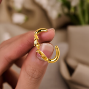 Boucles d'oreilles manchette en or E2071, design géométrique, zircon taille émeraude serti en canal, bijoux unisexe tendance et mode - Product Image 2