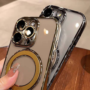 Custodia per Telefono con Supporto Magnetico Elettroplaccato alla Moda per <span class=keywords><strong>iPhone</strong></span> 11 12 13 14 15 16 17 Pro Max con Protezione <span class=keywords><strong>Trasparente</strong></span> per Obiettivo - Product Image 2