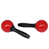 Maracas rouges brillants avec poignées noires, bords lisses, finition découpée au laser pour un son clair