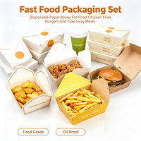 Ensemble d'emballages pour la restauration rapide, boîtes en papier jetables pour poulet frit, frites, hamburgers, repas à emporter, logo personnalisé, boîte pour la restauration rapide