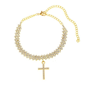 Pour <span class=keywords><strong>Amazon</strong></span> commerce extérieur femmes en forme de diamant strass croix pendentif personnalisé mode alliage bracelets de cheville pour vêtements de plage - Product Image 5