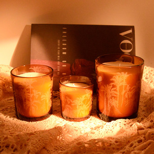 Brown Printed Glass Scented <b>Candle</b> Cylinder 1 <b>Wick</b> Home Decoration - Product Image 2
