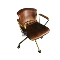Fauteuil de lecture pivotant en cuir antique marron véritable, dossier moyen, avec roulettes, pour la maison, le bureau et l'hôtel - Vente en gros