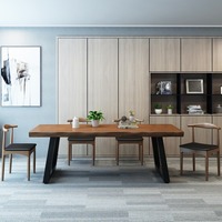 Bureau de travail en bois de chêne massif au design minimaliste nordique, table longue moderne en fer forgé simple pour la maison, le bureau, la chambre à coucher