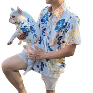 Floral Hawaiian Cotton Dog Dress Matching Owner Outfit Summer Breathable Pet <b>Clothes</b> Set - Product Image 2