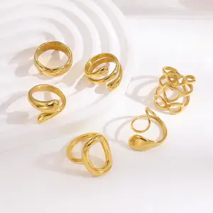 Simple Geometric Rectangle 18K Gold Plated Stainless Steel Hollow Woman Rings Minimalist Irregular Statement Finger Rings