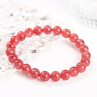 Bracelet extensible en quartz fraise naturel avec perles et points rouges, bracelet en cristal pour femme, vente en gros de bijoux