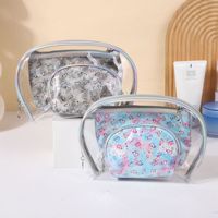 Ensemble de 3 trousses de maquillage transparentes imperméables avec fermeture éclair, en PU, en forme de cœur à paillettes, portables pour sac de rangement de maquillage