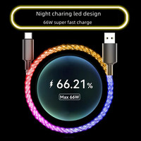 Câble de données RGB lumineux à dégradé respirant, charge ultra-rapide, compatible avec Apple, Micro USB, Type-C, câble de charge LED