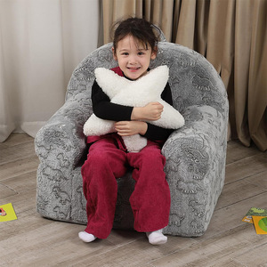 Children's <b>Sofa</b> Reading Chair Gray Fabric High Elastic Foam <b>Sponge</b> 3 Years Above Single Seat With Handrails - Product Image 1