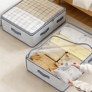 Under <b>Bed</b> Storage <b>Bag</b> Rectangle Gray Striped Large Capacity Folding Organizer For Quilts Clothes Bedroom Use - Product Image 3