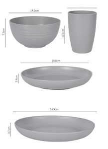 Service de table en plastique gris incassable et réutilisable, 16 pièces, assiettes, bols, tasses, vaisselle en paille de blé, pour 4 personnes - Product Image 6