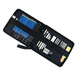 LISI Kit de 33 pièces Trousse de voyage portable en bois à fermeture éclair pour le <span class=keywords><strong>dessin</strong></span> Kit de crayons de charbon de bois Artistes débutants Adultes - Product Image 1