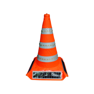 Cône de signalisation routière rétractable solaire de 41 cm, imperméable et réfléchissant, avec bande lumineuse |   Cône de signalisation à commande automatique par la lumière - Product Image 1