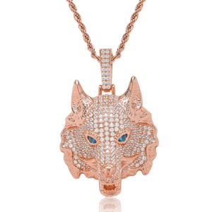 Gioielli di moda Hip Hop collana pendente testa di <span class=keywords><strong>lupo</strong></span> placcato oro pendenti animali ghiacciati collane Punk per uomo e donna - Product Image 3