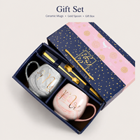 Tasse à motif marbré pour couple, tasse à café au lait, coffret cadeau, tasse souvenir Happy Shop avec cuillère